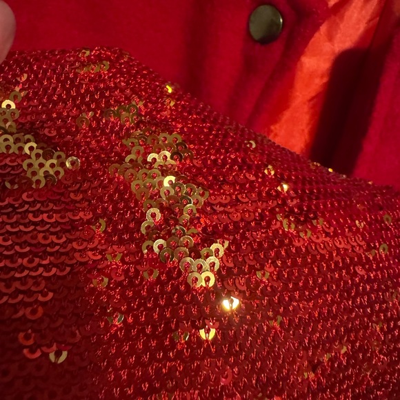 Better B Red Sequin Sleeve & Wool Bomber Jacket Size Large - Picture 9 of 10